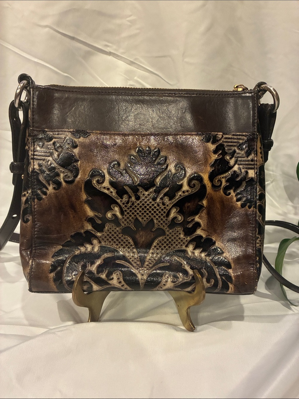 Brahmin Mimosa Espresso Fresco Embossed Leather Crossbody (ABBA) - Picture 9 of 16